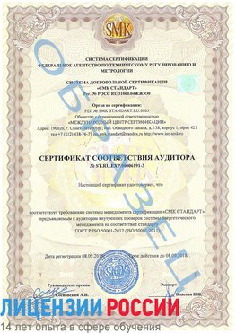 Образец сертификата соответствия аудитора №ST.RU.EXP.00006191-3 Мурманск Сертификат ISO 50001